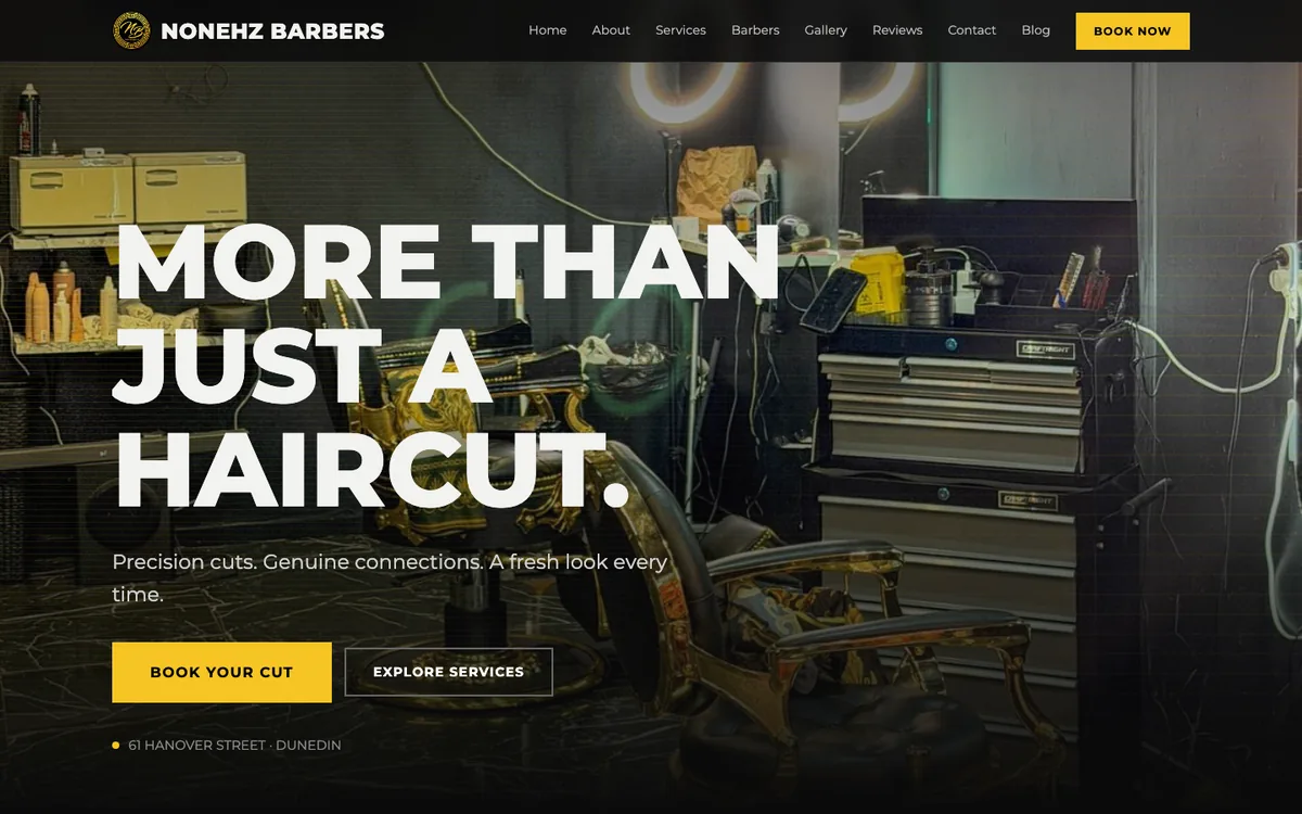 Nonehz Barbers website homepage
